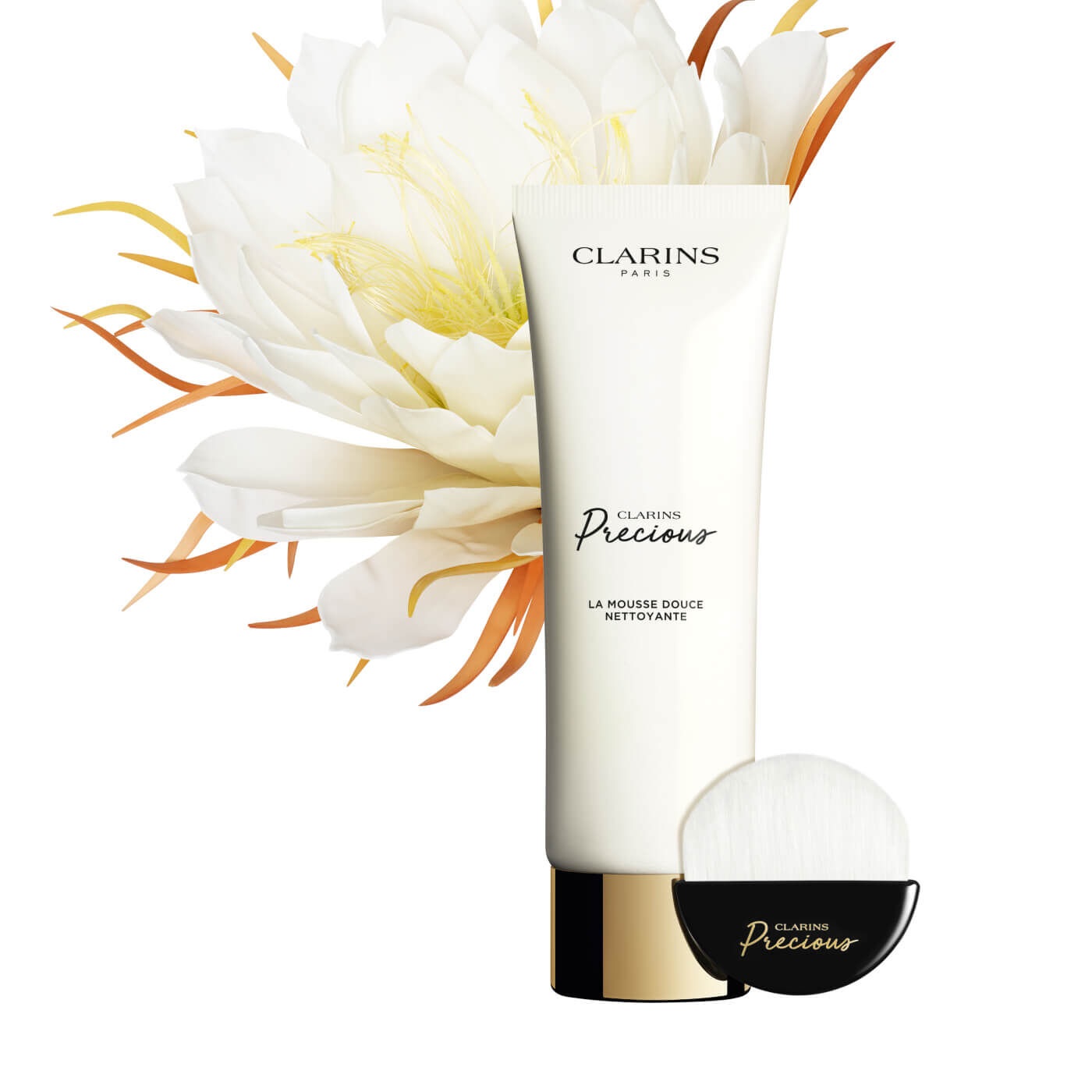 Clarins Precious La Mousse Douce Nettoyante - Detergente Viso 125 ml, Trattamento per una pelle detersa, fresca e giovane con crioestratto di regina della notte