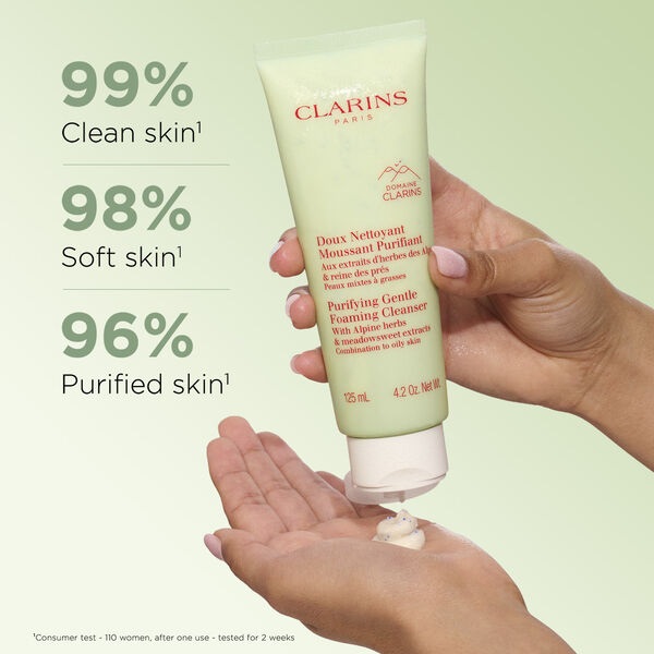 Clarins Doux Nettoyant Moussant Purifiant - Detergente Schiumogeno Purificante 125 ml per Pelle Mista e Grassa con Estratti di Erbe Alpine