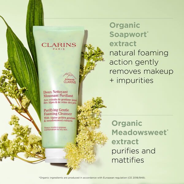 Clarins Doux Nettoyant Moussant Purifiant - Detergente Schiumogeno Purificante 125 ml per Pelle Mista e Grassa con Estratti di Erbe Alpine