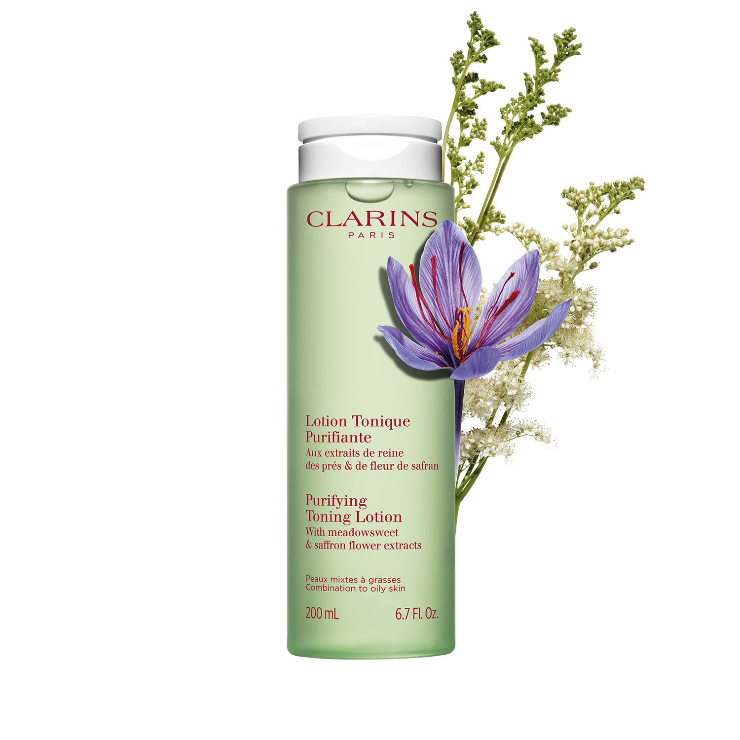 Clarins Lotion Tonique Purifiante 200 ml - Tonico Purificante per Pelle Mista e Grassa con Estratti di Regina dei Prati e Fiore di Zafferano