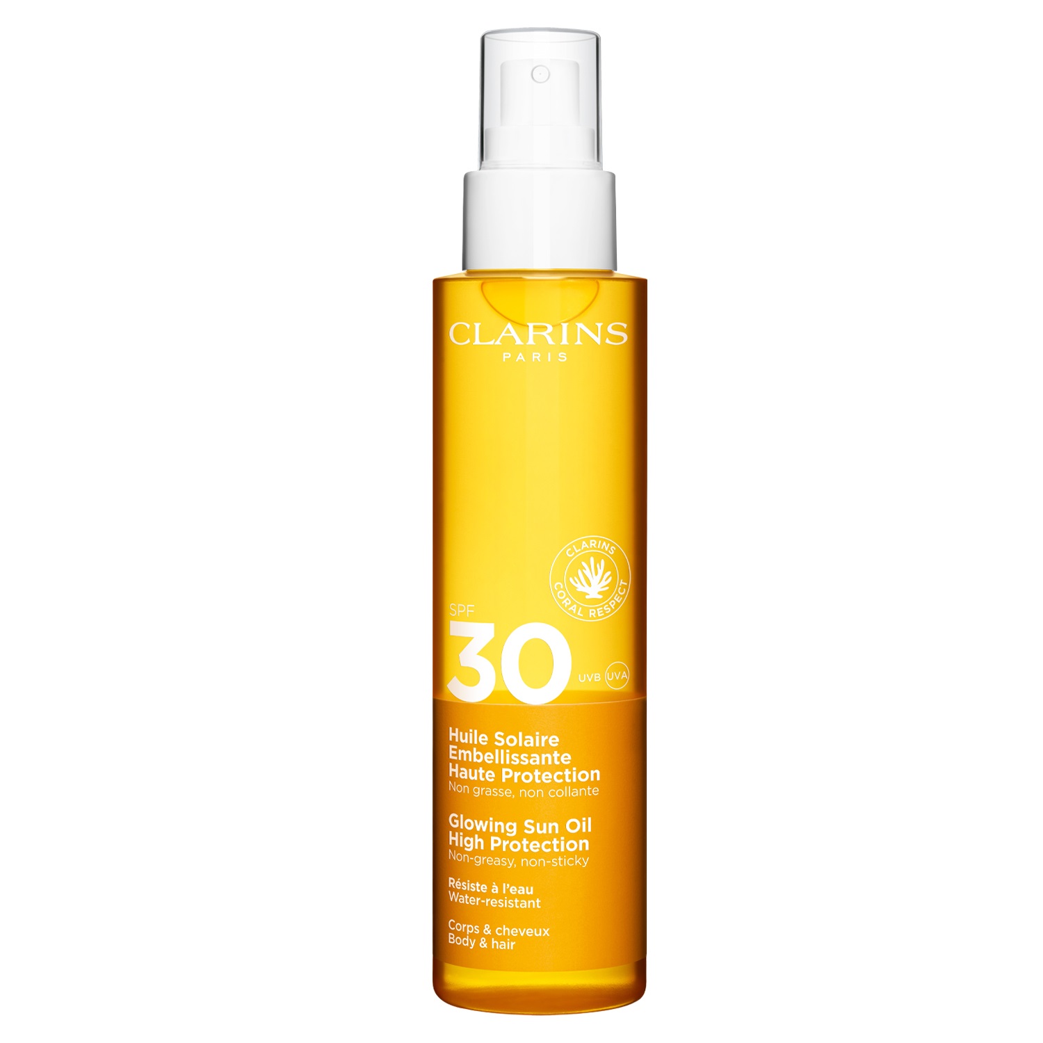 Clarins Olio Solare Illuminante Alta Protezione SPF 30 - 150 ml, Nutriente e Assorbimento Rapido