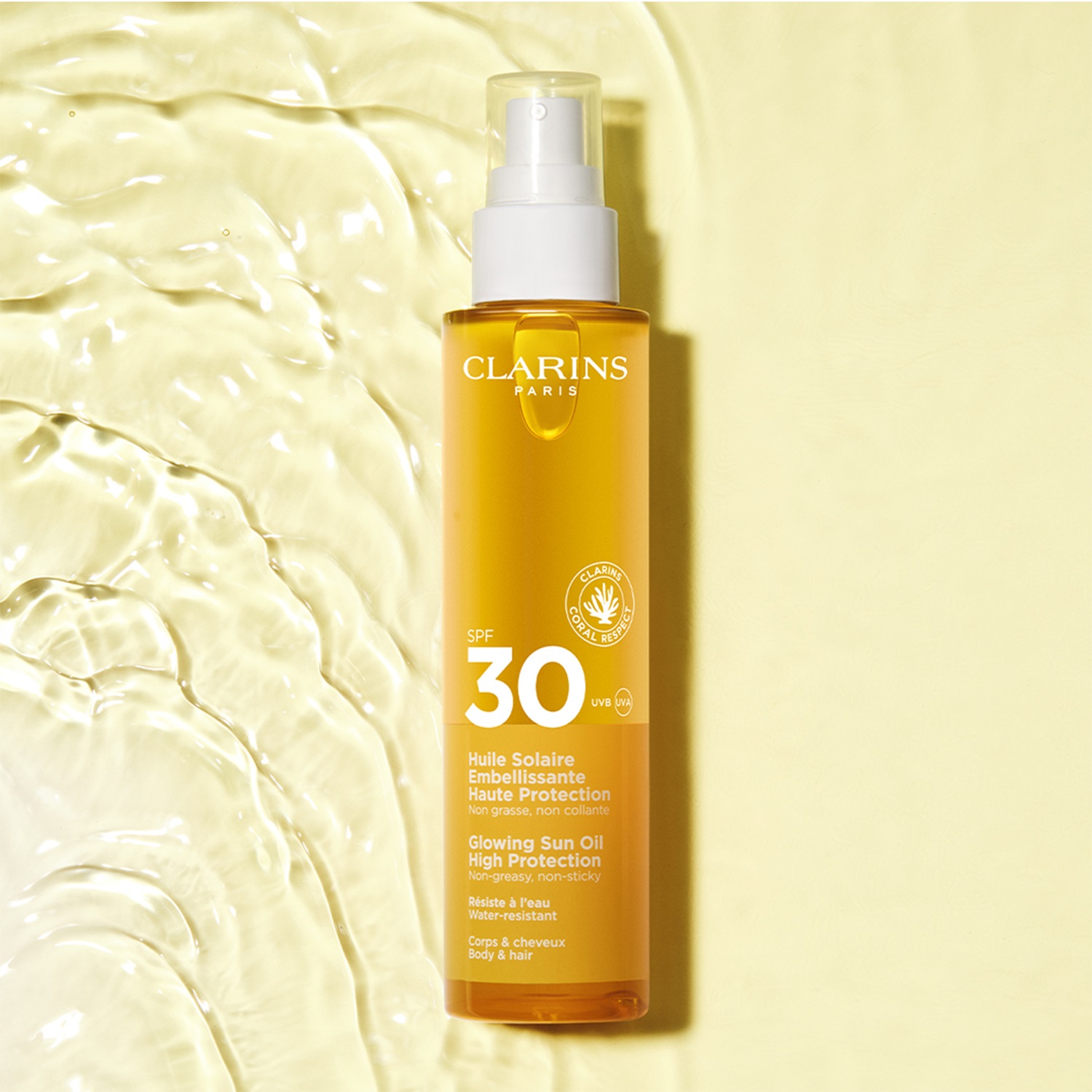 Clarins Olio Solare Illuminante Alta Protezione SPF 30 - 150 ml, Nutriente e Assorbimento Rapido