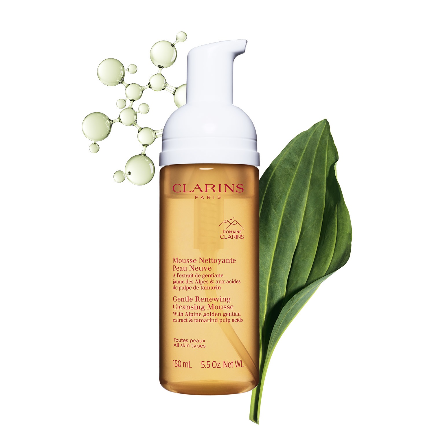 Clarins Mousse Detergente Rinnovatrice 150ml - Mousse Nettoyante Peau Neuve con Acidi della Polpa di Tamarindo e Estratti di Erbe delle Alpi