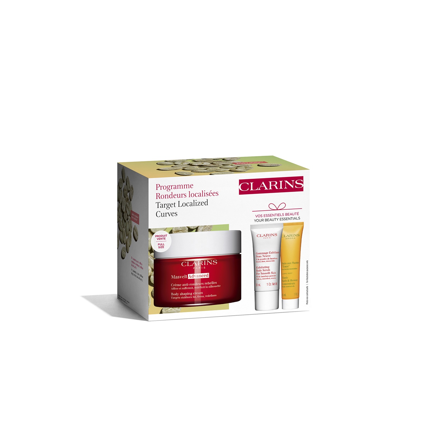 Clarins Programma Adiposità Localizzate - Cofanetto Regalo con Crema Masvelt Advanced 200ml, Gommage Exfoliant 30ml e Bagno Tonificante 30ml