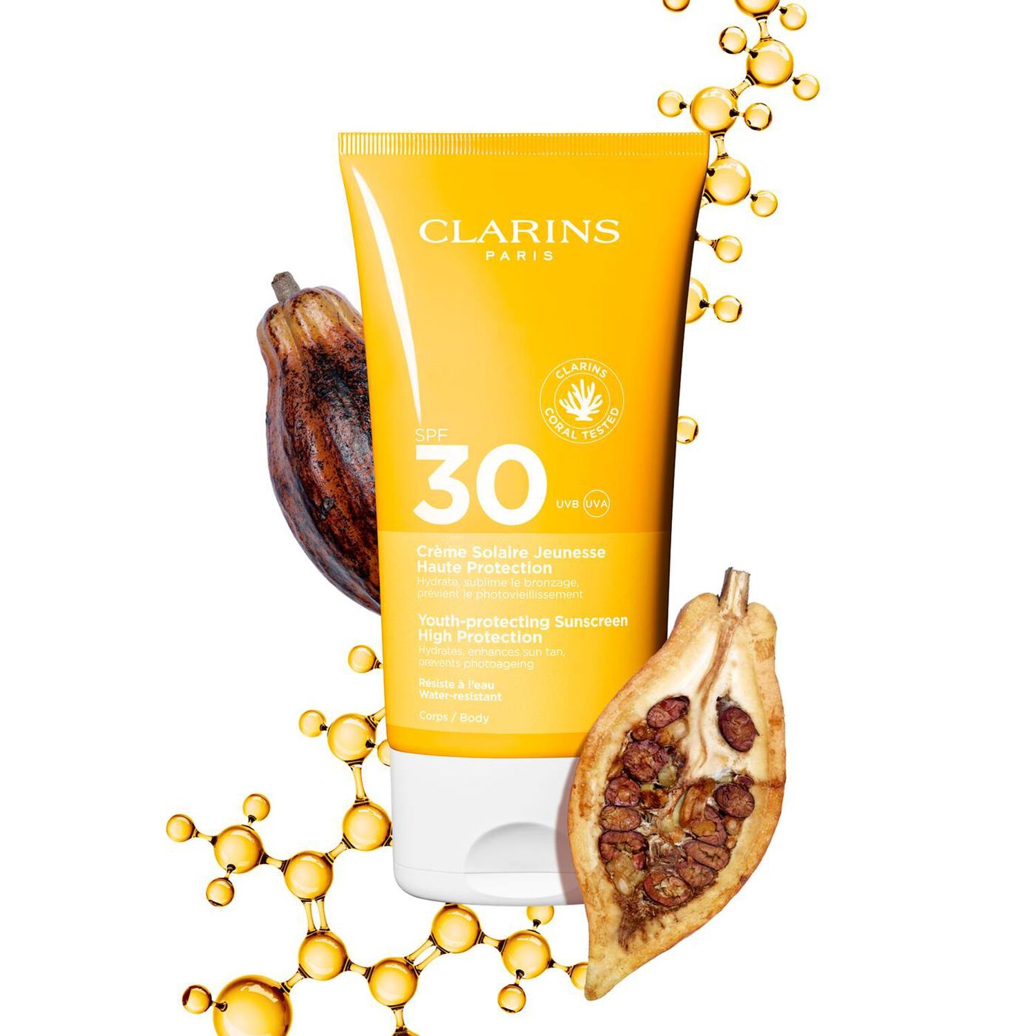 Clarins Crema Solare Corpo SPF30 150 ml - Alta Protezione, Idratante, Finish Asciutto e Invisibile, Resistente all'Acqua