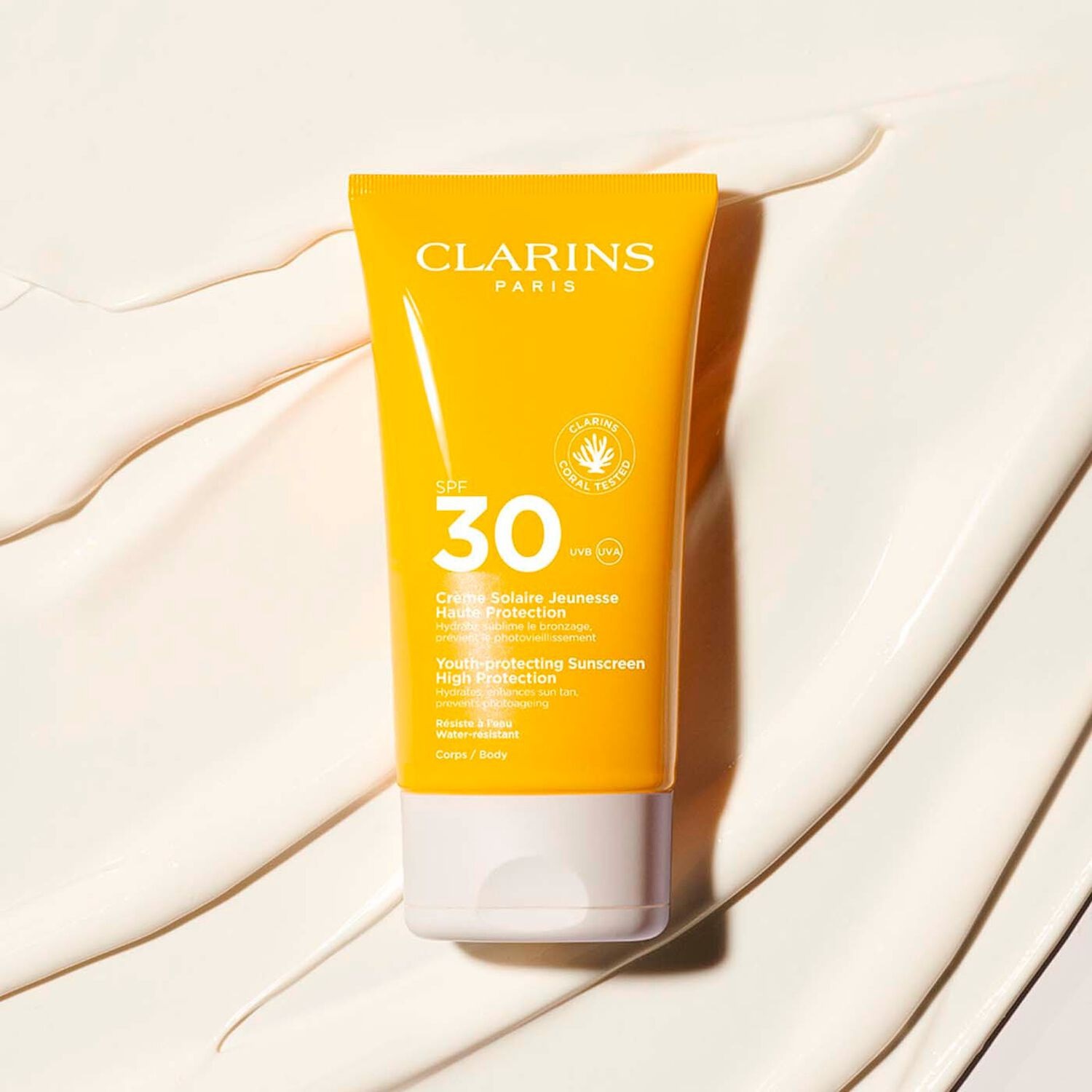 Clarins Crema Solare Corpo SPF30 150 ml - Alta Protezione, Idratante, Finish Asciutto e Invisibile, Resistente all'Acqua
