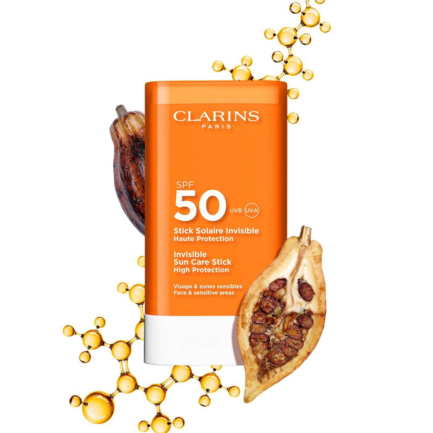 Clarins Stick Solare Invisibile SPF50 17 g - Protezione Alta per Viso e Zone Sensibili
