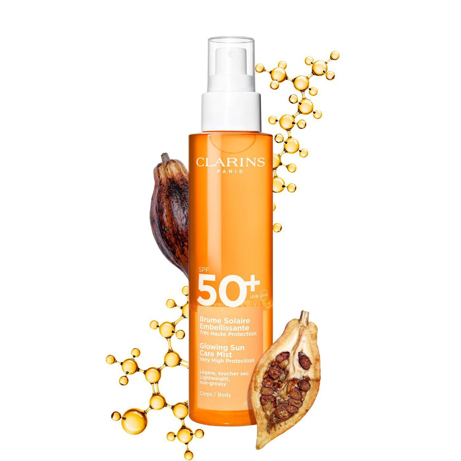 Clarins Spray Solare Bifasico SPF50 Corpo 150 ml - Protezione Molto Alta, Finish Satinato e Idratante