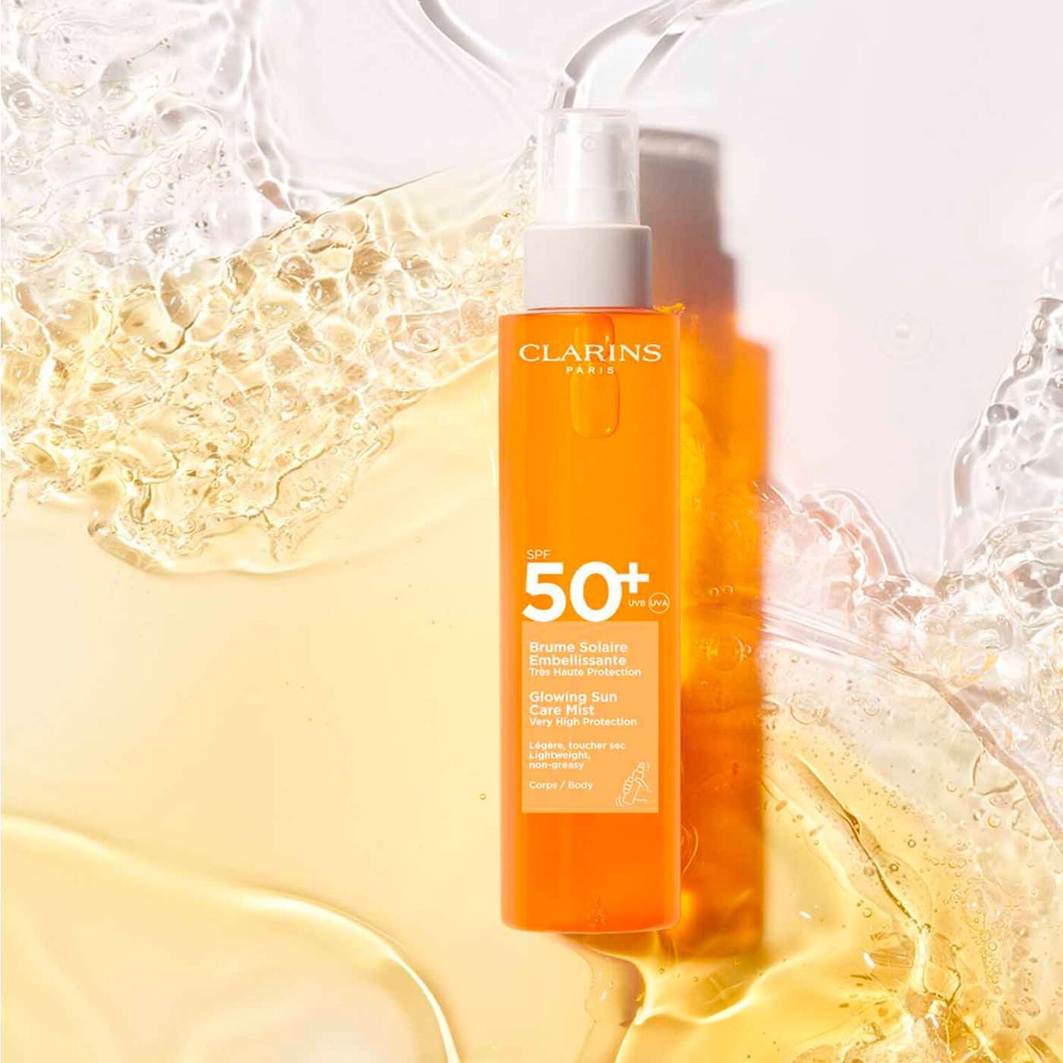 Clarins Spray Solare Bifasico SPF50 Corpo 150 ml - Protezione Molto Alta, Finish Satinato e Idratante