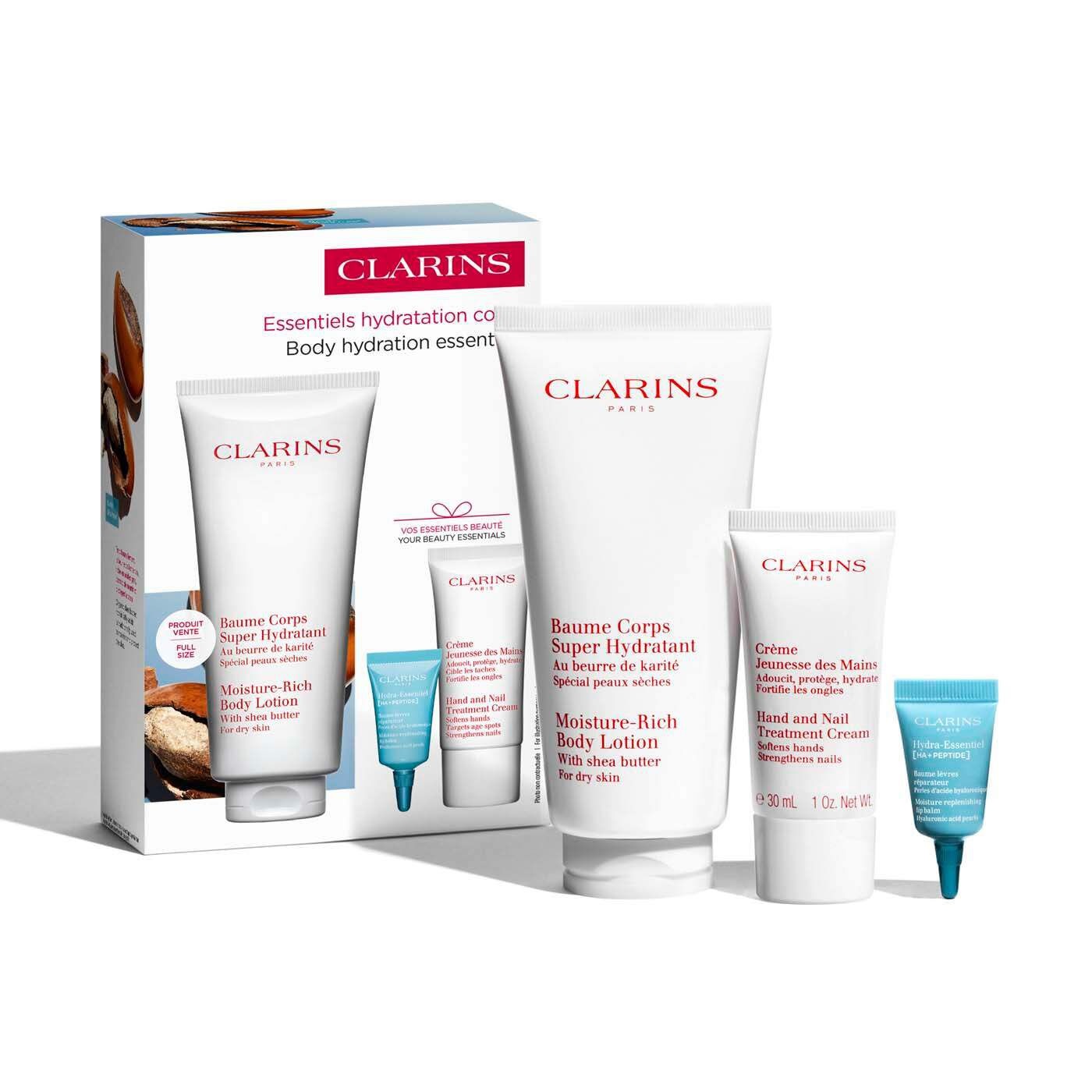 Clarins Cofanetto Gli Indispensabili per l'Idratazione del Corpo - Include Balsamo Labbra 3ml e Crema Corpo Super Idratante 200ml
