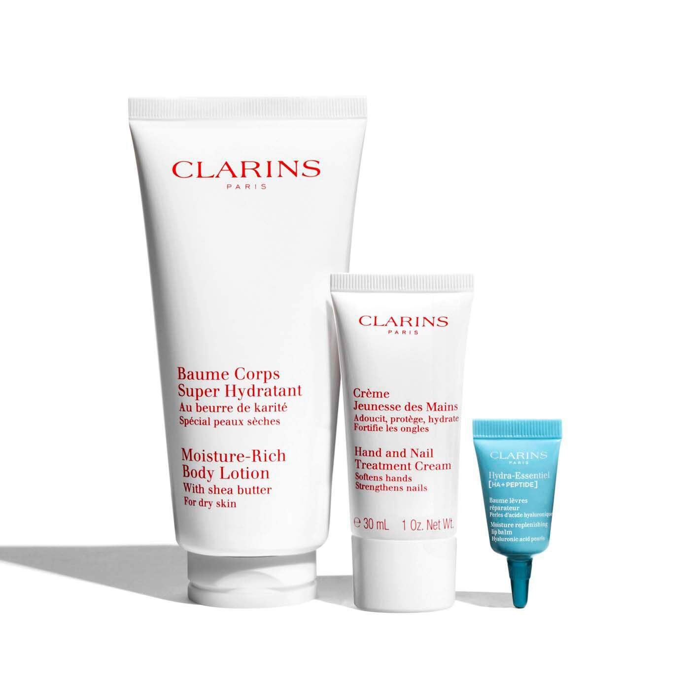 Clarins Cofanetto Gli Indispensabili per l'Idratazione del Corpo - Include Balsamo Labbra 3ml e Crema Corpo Super Idratante 200ml