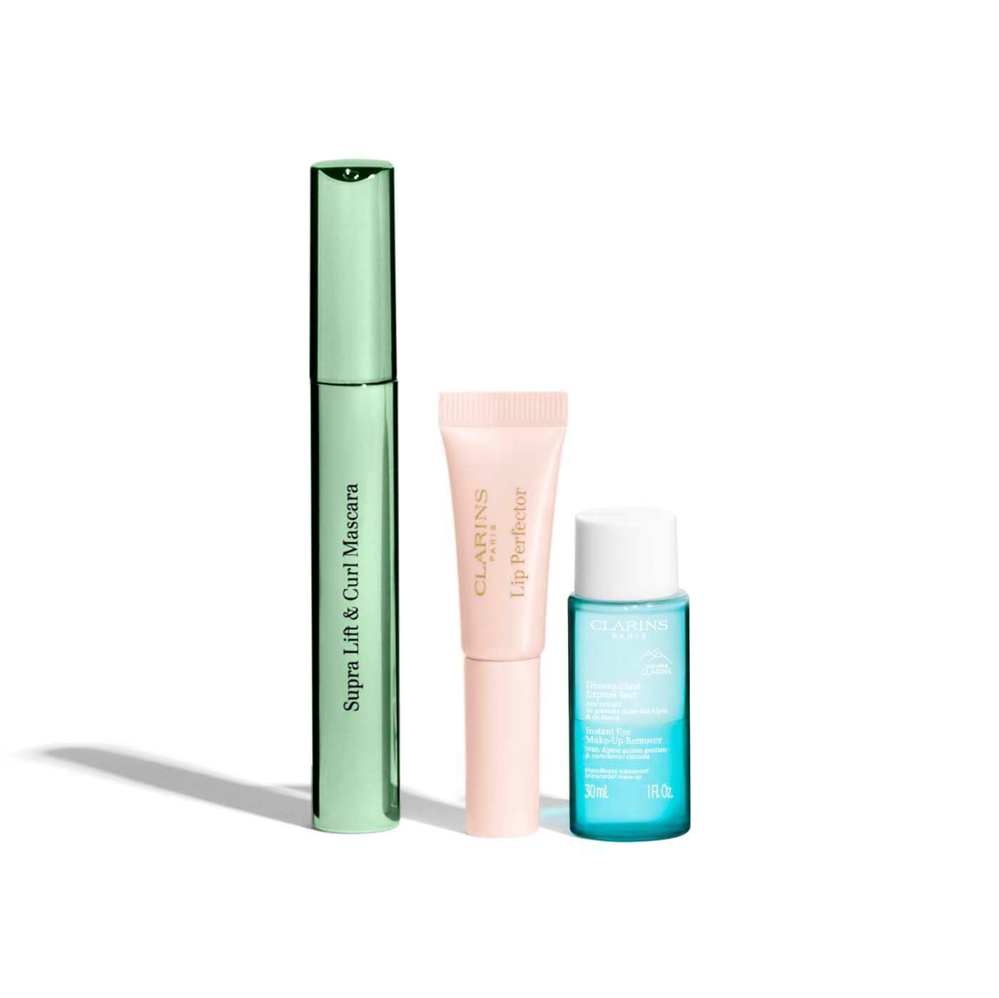 Clarins Cofanetto Sguardo ad Alta Definizione - Mascara Supra Lift & Curl 8 ml, Struccante Express 30 ml, Natural Lip Perfector 5 ml