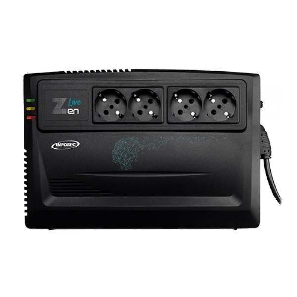Infosec ZEN LIVE 800 Gruppo di Continuità (UPS) Line Interactive 800 VA 480 W con 4 Prese AC - Nero