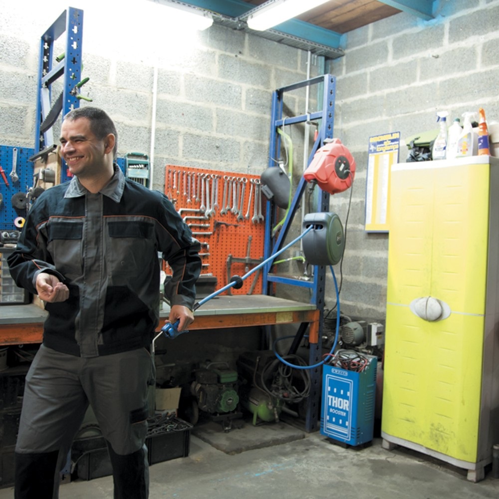 RIBIMEX PRDATR201 Avvolgitubo Aria Automatico 20 metri in PVC con Tubo di Alimentazione 1m e Raccordi Maschi 1/4