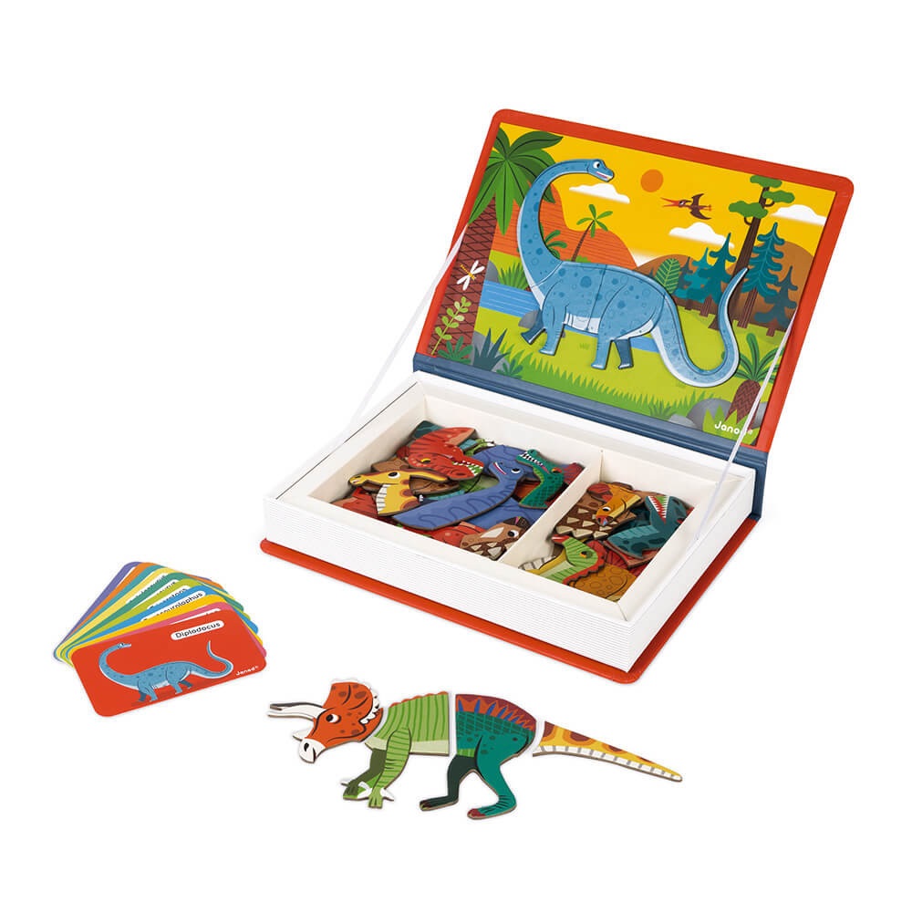 Janod Dinosauri Magneti'Book - Gioco Magnetico Educativo 50 Pezzi per Sviluppo della Motricità Fine e Immaginazione - Certificato FSC - Da 3 Anni