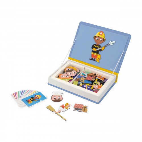 Janod J02597 Magnéti'Book Mestieri - Gioco Educativo Magnetico con 48 Calamite e 16 Carte Modello per Bambini dai 3 Anni