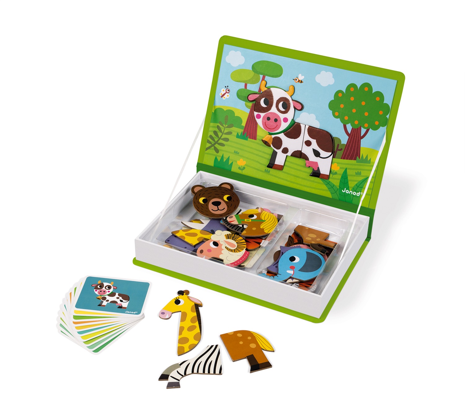 Janod Magneti'Book Animali - Gioco Educativo Magnetico con 30 Pezzi e 10 Carte Modello, A Partire dai 3 Anni