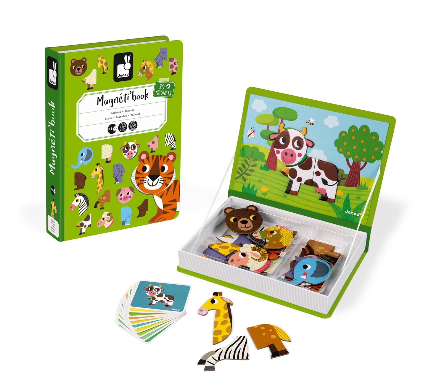 Janod Magneti'Book Animali - Gioco Educativo Magnetico con 30 Pezzi e 10 Carte Modello, A Partire dai 3 Anni