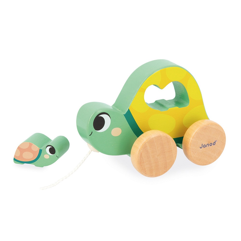 Janod Box Giochi Neonato - Giocattolo Educativo Multisensoriale per Bambini 18 Mesi con Puzzle in Legno e Tartaruga da Trainare