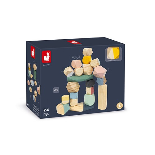 Janod Pietre da Impilare in Legno Sweet Cocoon - Giocattolo Didattico per Bambini da 2 Anni - 20 Pezzi per Sviluppo della Motricità Fine e Concentrazione
