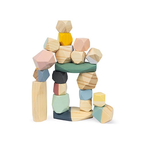 Janod Pietre da Impilare in Legno Sweet Cocoon - Giocattolo Didattico per Bambini da 2 Anni - 20 Pezzi per Sviluppo della Motricità Fine e Concentrazione