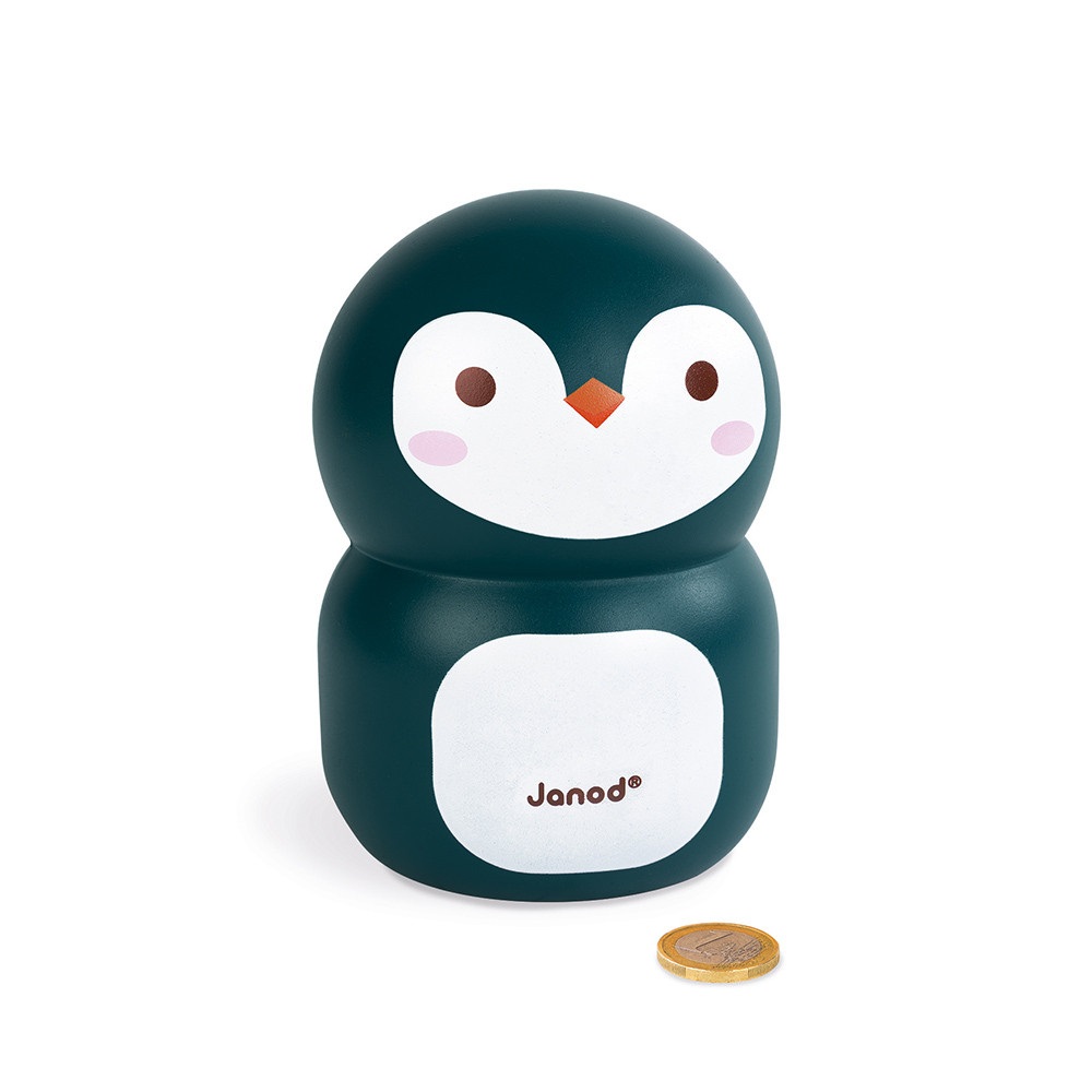 JANOD Salvadanaio Pinguino in Legno 14,3 cm - Design Infantile per Bambini a Partire da 3 Anni