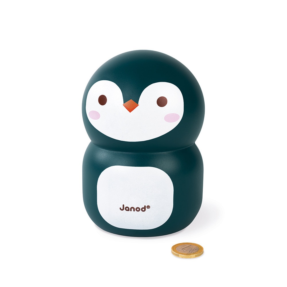 JANOD Salvadanaio Pinguino in Legno 14,3 cm - Design Infantile per Bambini a Partire da 3 Anni