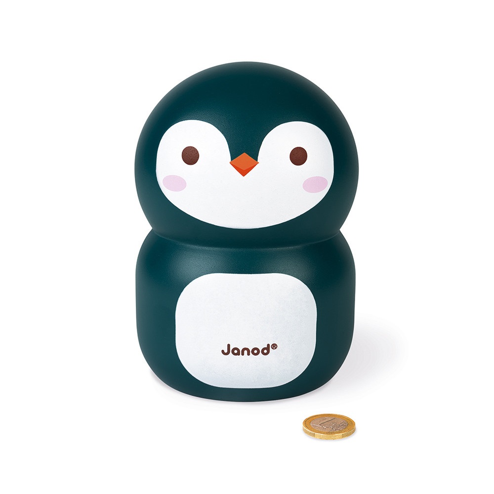 JANOD Salvadanaio Pinguino in Legno 14,3 cm - Design Infantile per Bambini a Partire da 3 Anni