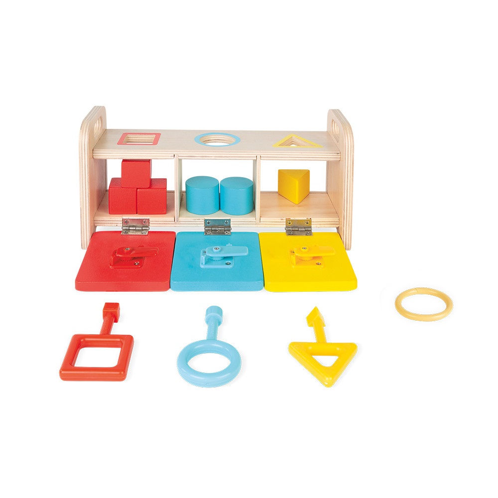 Janod - Scatola Forme in Legno Educativa con 6 Forme Colorate per Bambini dai 12 Mesi - Sviluppo della Motricità Fine e Apprendimento