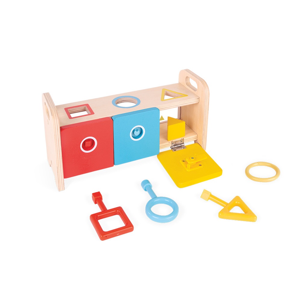 Janod - Scatola Forme in Legno Educativa con 6 Forme Colorate per Bambini dai 12 Mesi - Sviluppo della Motricità Fine e Apprendimento