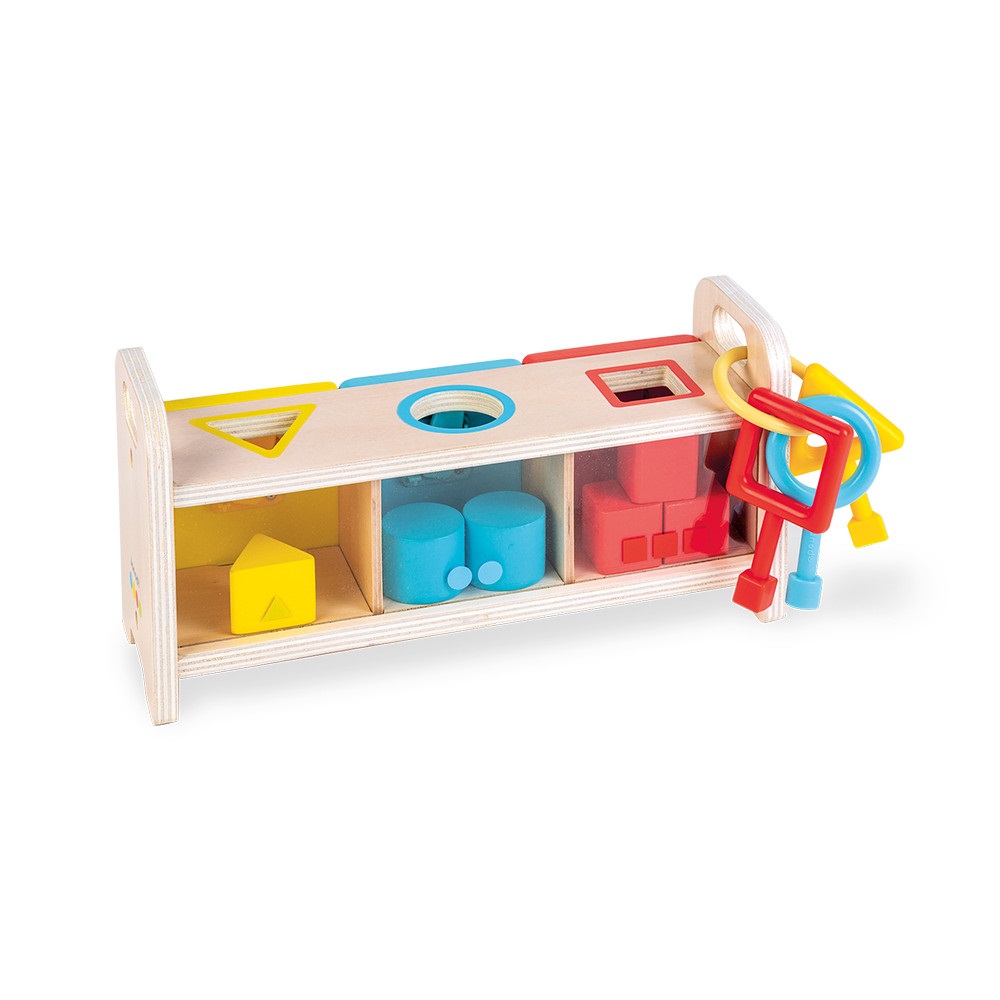 Janod - Scatola Forme in Legno Educativa con 6 Forme Colorate per Bambini dai 12 Mesi - Sviluppo della Motricità Fine e Apprendimento