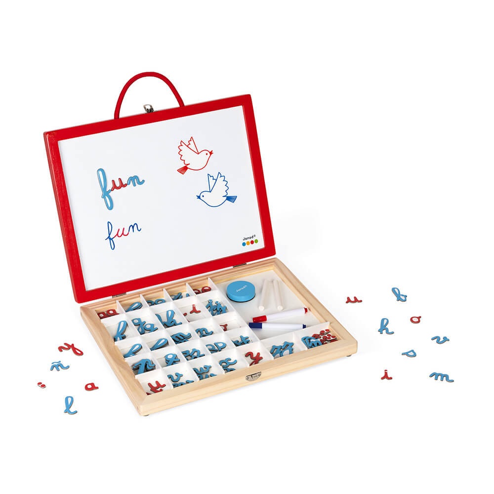 Janod Essentiel - Kit Pedagogico in Legno Lettere Corsive 4 in 1 - Apprendimento delle Lettere e della Lettura - 110 Accessori Inclusi - A Partire da 3 Anni