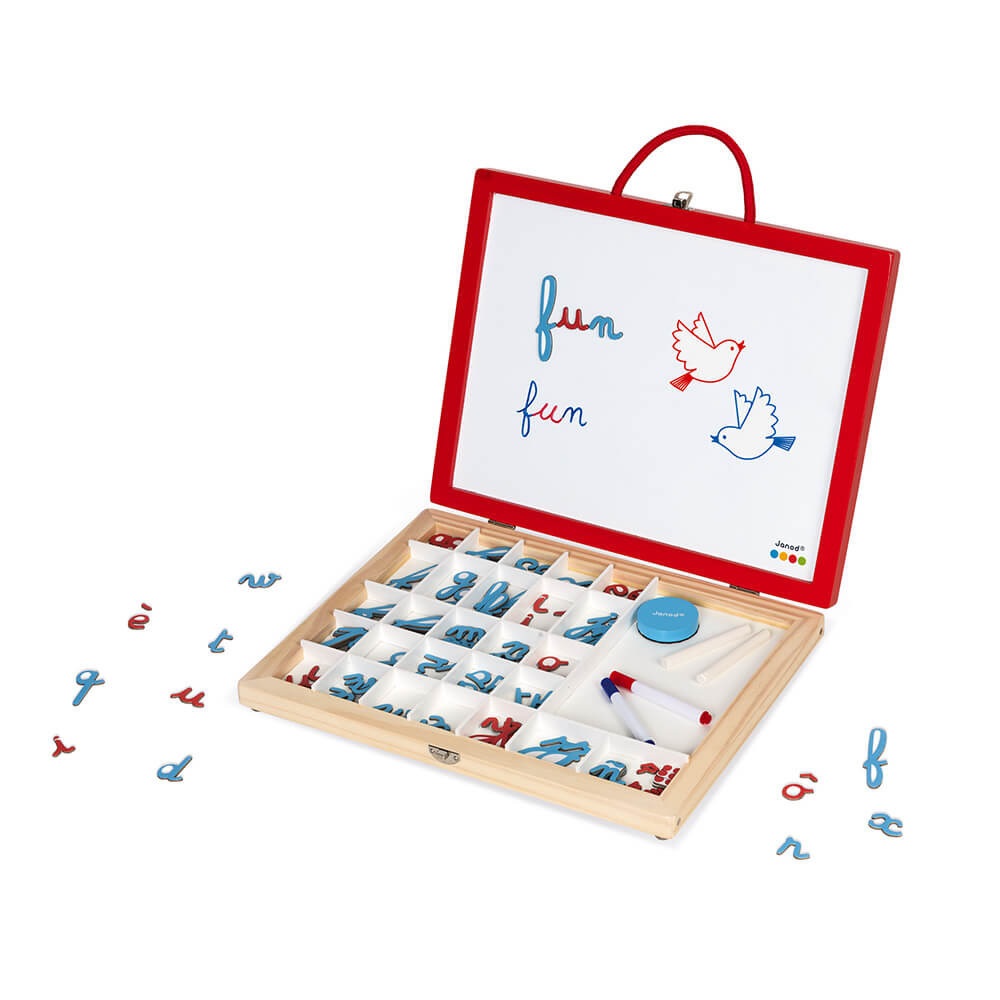 Janod Essentiel - Kit Pedagogico in Legno Lettere Corsive 4 in 1 - Apprendimento delle Lettere e della Lettura - 110 Accessori Inclusi - A Partire da 3 Anni