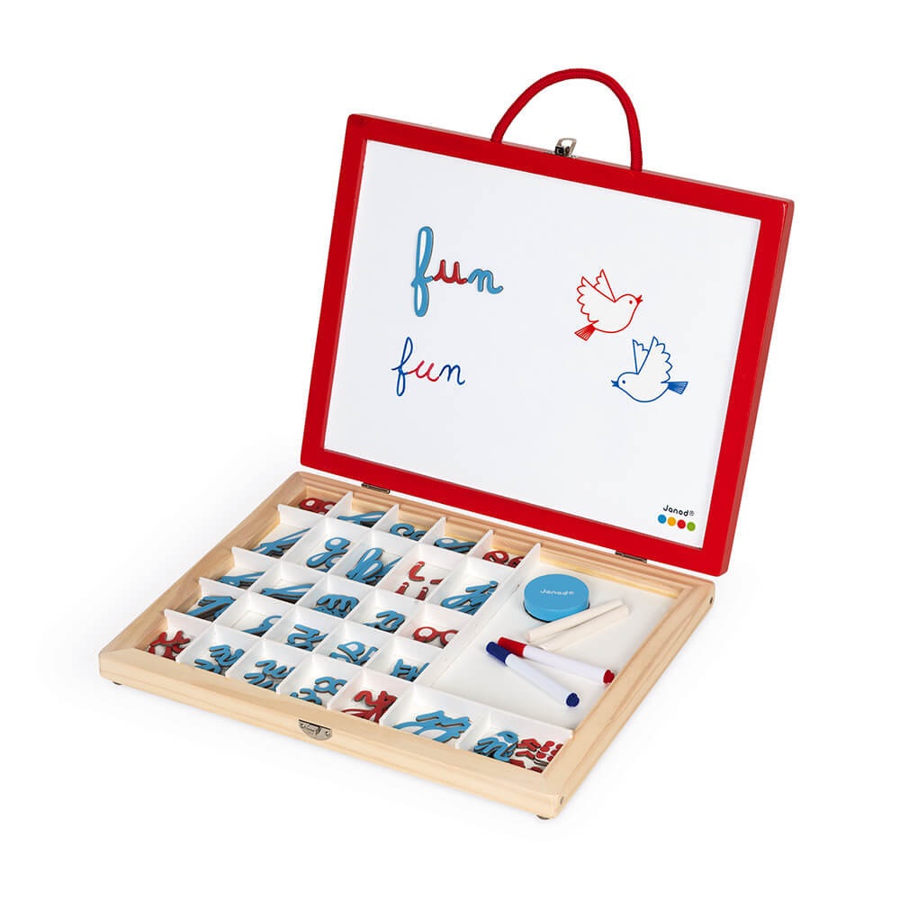 Janod Essentiel - Kit Pedagogico in Legno Lettere Corsive 4 in 1 - Apprendimento delle Lettere e della Lettura - 110 Accessori Inclusi - A Partire da 3 Anni