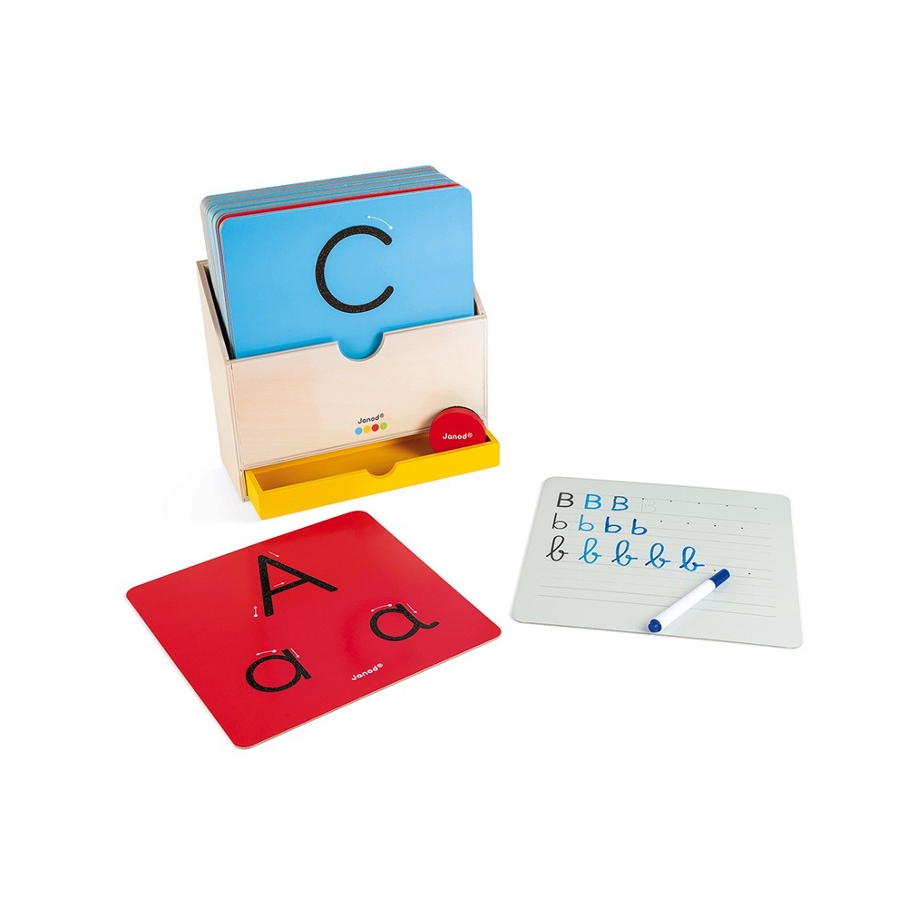 Janod J05074 - Gioco Educativo in Legno Essentiel per Imparare a Scrivere - Apprendimento delle Lettere e Pittura Ad Acqua per Bambini dai 3 Anni