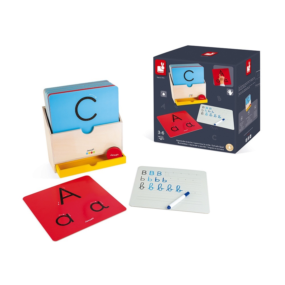 Janod J05074 - Gioco Educativo in Legno Essentiel per Imparare a Scrivere - Apprendimento delle Lettere e Pittura Ad Acqua per Bambini dai 3 Anni