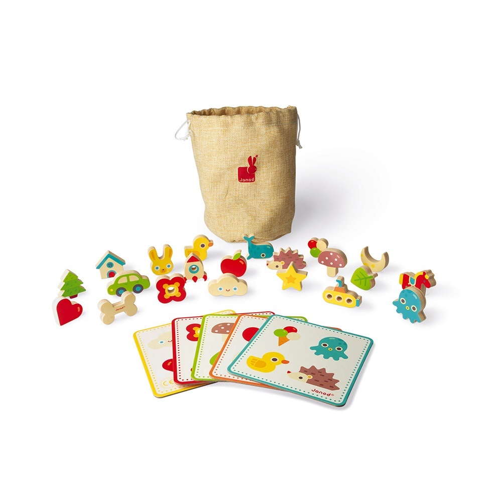 Janod Memory Touch - Gioco di Riconoscimento Tattile Educativo per Bambini dai 3 Anni - 21 Pezzi