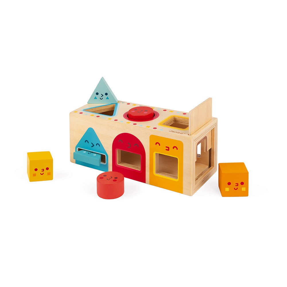 JANOD Geometric Shapes Box - Gioco Educativo in Legno per Sviluppo delle Abilità Motorie Fini - 6 Forme Geometriche per Neonati - 12 Mesi