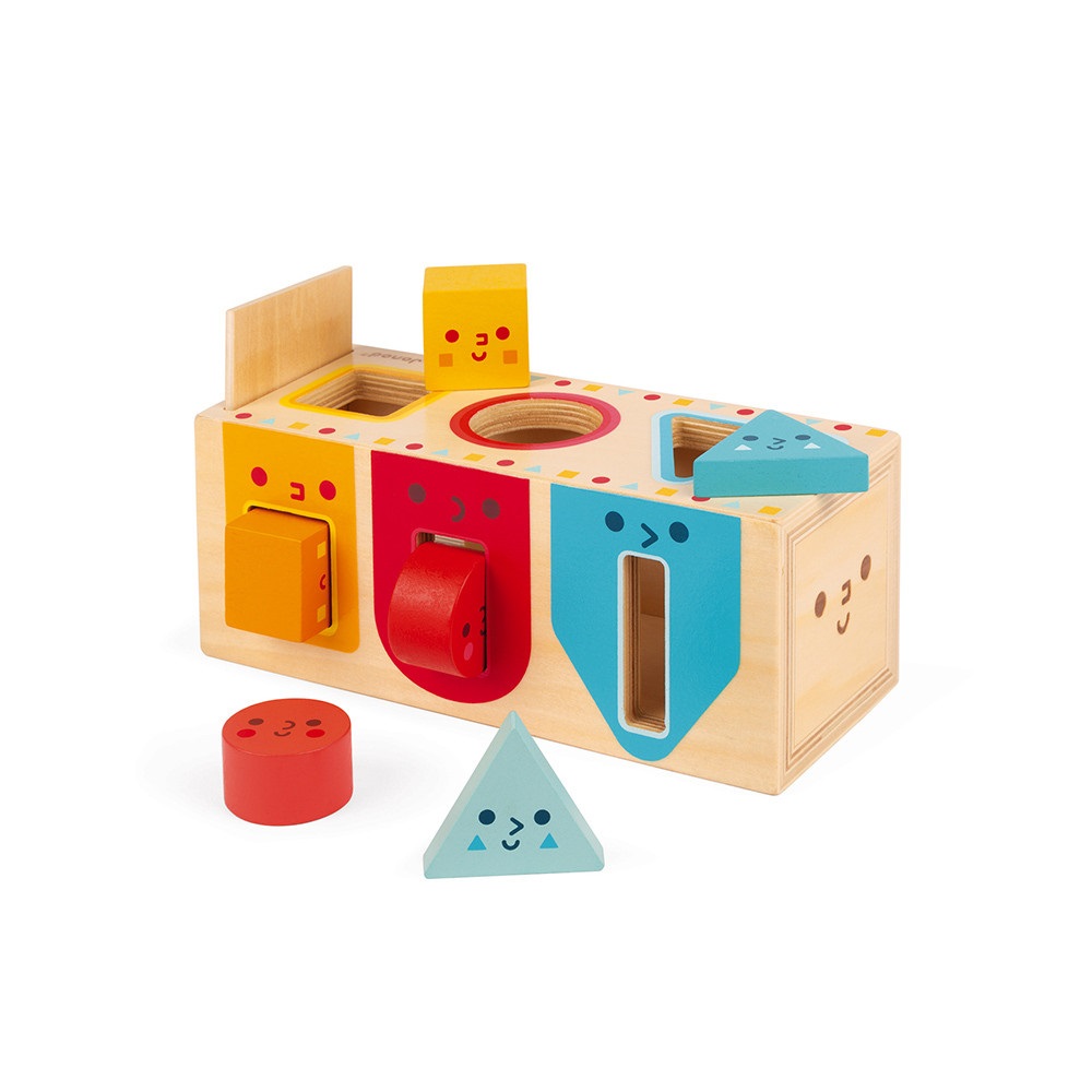 JANOD Geometric Shapes Box - Gioco Educativo in Legno per Sviluppo delle Abilità Motorie Fini - 6 Forme Geometriche per Neonati - 12 Mesi