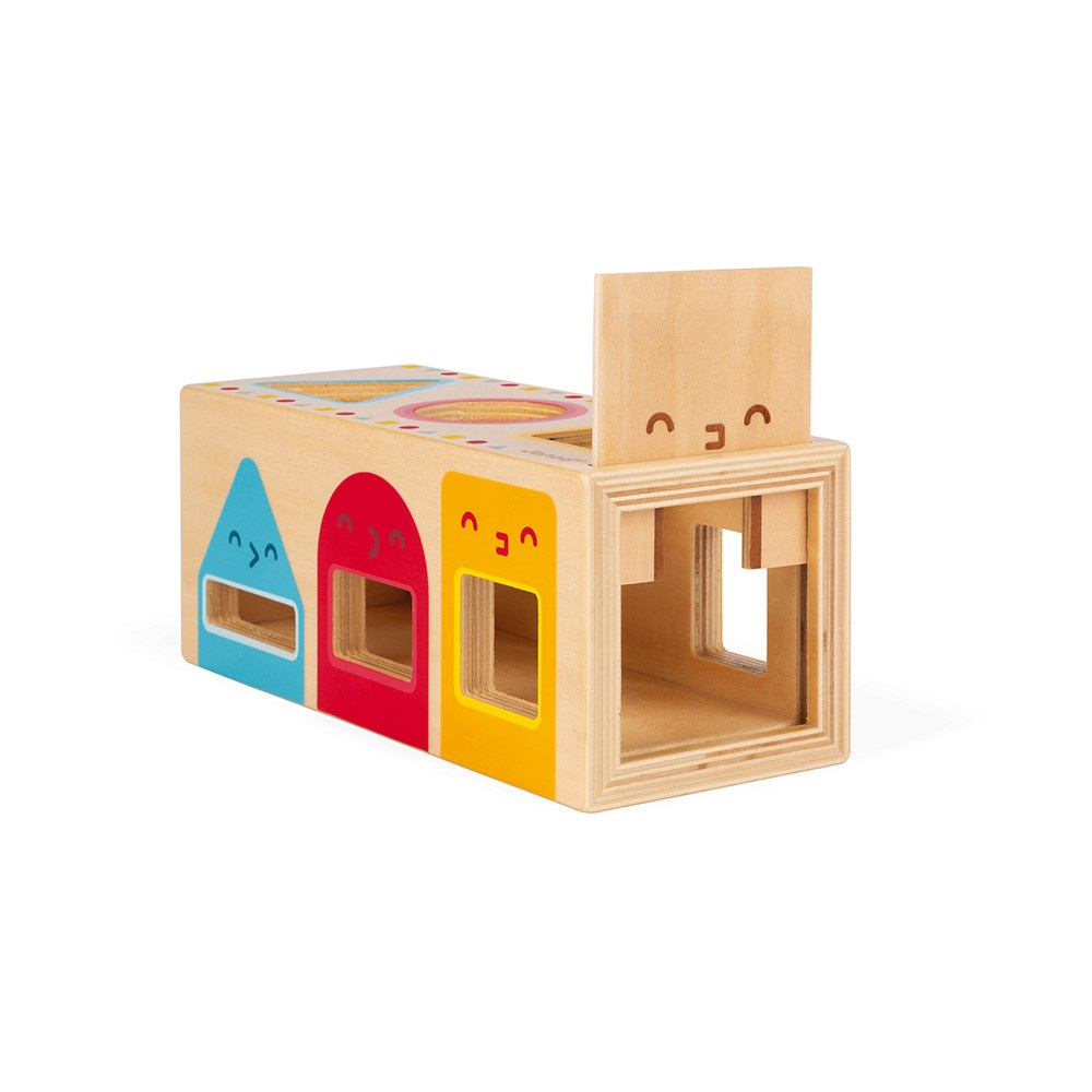 JANOD Geometric Shapes Box - Gioco Educativo in Legno per Sviluppo delle Abilità Motorie Fini - 6 Forme Geometriche per Neonati - 12 Mesi