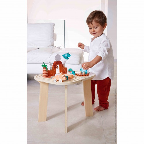 JANOD Tavolino Multiattività Dino - 8 Attività Multisensoriali per Bambini dai 12 Mesi, Legno FSC, Dimensioni 40 x 32 x 52,5 cm