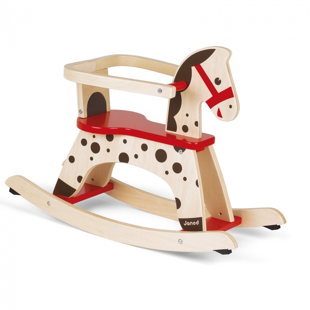 Janod Cavallo a Dondolo in Legno Caramello - Giocattolo Vintage per Bambini dai 12 Mesi con Sistema Anti-Ribaltamento