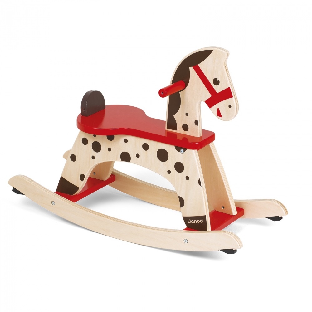 Janod Cavallo a Dondolo in Legno Caramello - Giocattolo Vintage per Bambini dai 12 Mesi con Sistema Anti-Ribaltamento
