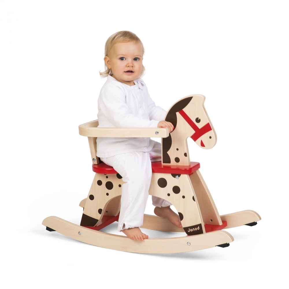 Janod Cavallo a Dondolo in Legno Caramello - Giocattolo Vintage per Bambini dai 12 Mesi con Sistema Anti-Ribaltamento