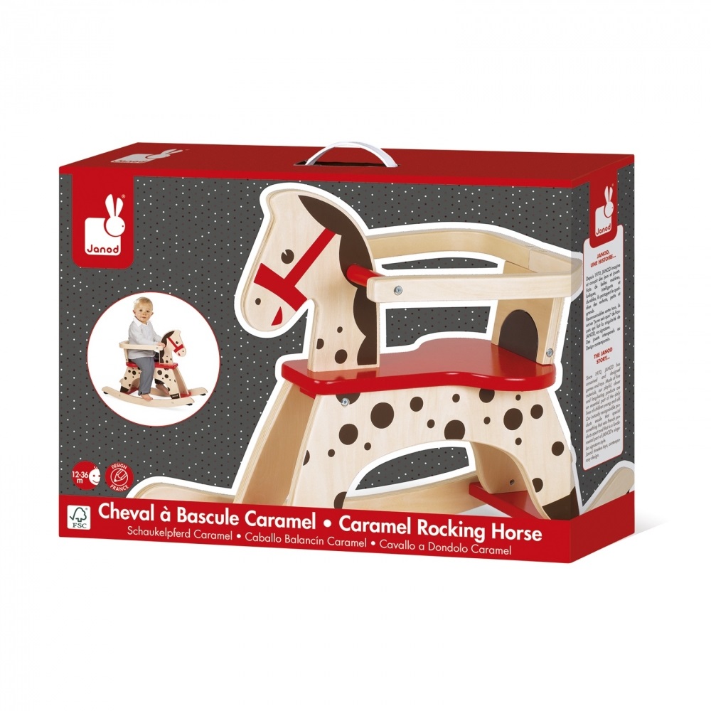 Janod Cavallo a Dondolo in Legno Caramello - Giocattolo Vintage per Bambini dai 12 Mesi con Sistema Anti-Ribaltamento
