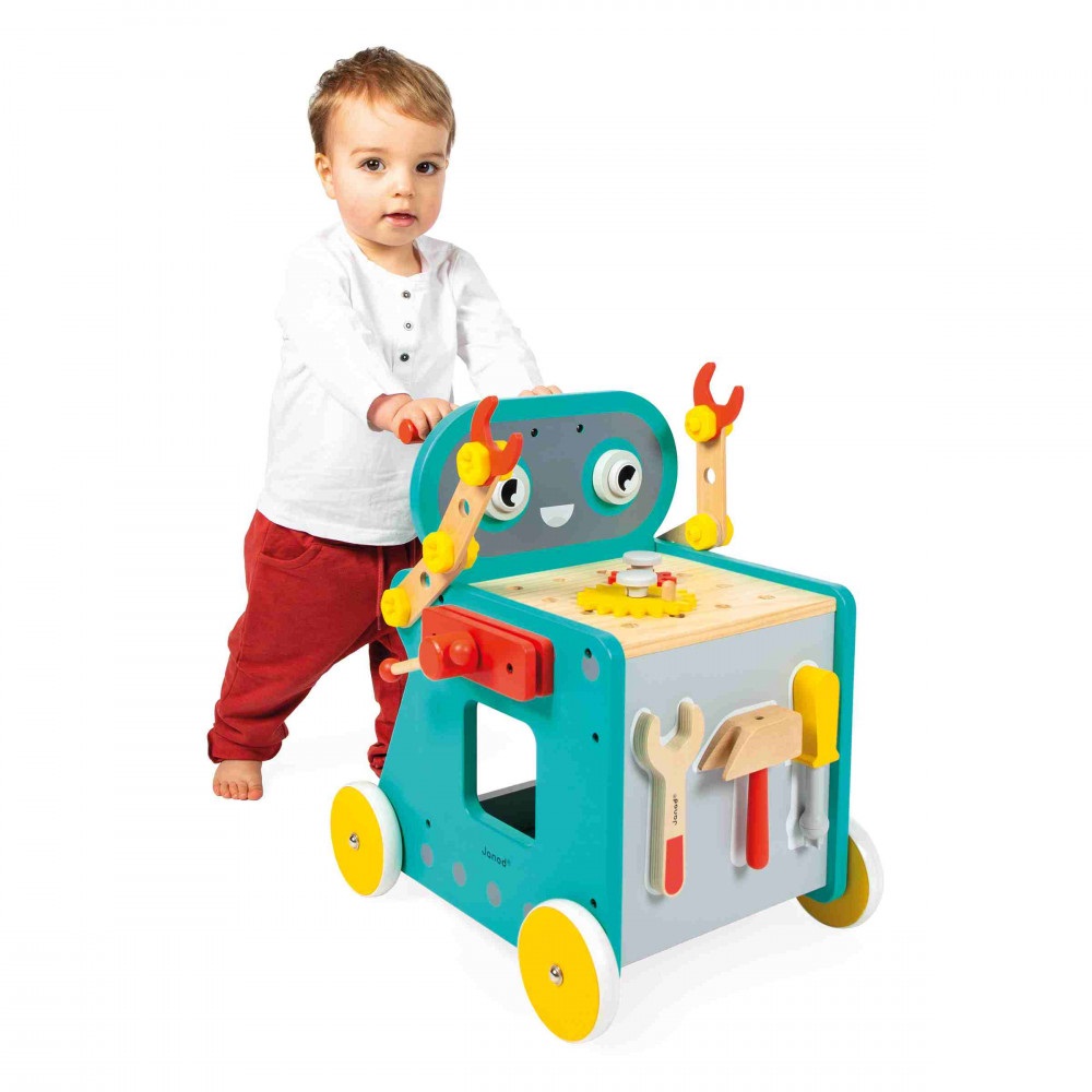 Janod Carrellino Robot Brico'Kids - Set Bricolage per Bambini con 38 Accessori e 3 Utensili - Gioco di Imitazione per Sviluppare le Abilità Fino-Motorie - dai 18 Mesi, J06456