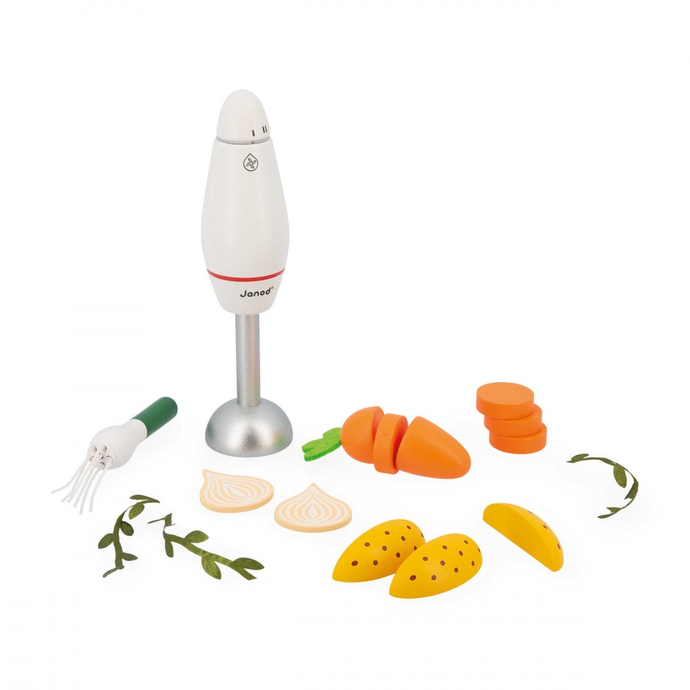 Janod Set da Zuppa per Bambini - 43 Accessori in Legno FSC, Cartone e Feltro - Giocattolo di Imitazione per Piccoli Chef dai 3 Anni