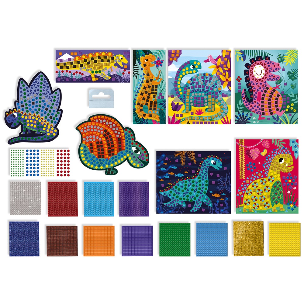 Janod Kit Creativo Mosaici Dinosauri - Oltre 1400 Pezzi in Schiuma per Bambini da 4 Anni
