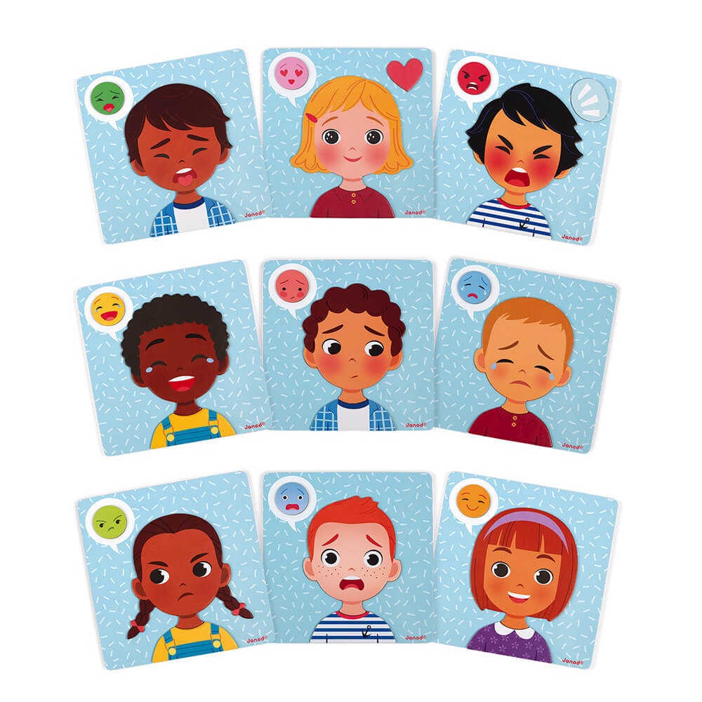 Janod - Gioco Magnetico delle Emozioni - Gioco Educativo per Bambini dai 2 Anni con 10 Emozioni da Riconoscere e Vassoio in Legno