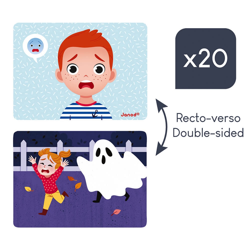 Janod - Gioco Magnetico delle Emozioni - Gioco Educativo per Bambini dai 2 Anni con 10 Emozioni da Riconoscere e Vassoio in Legno